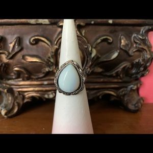 Teardrop opalescent silver statement ring